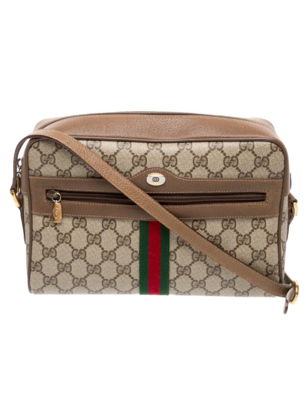 Vintage Gucci GG Supreme Canvas Ophidia Monogram Web Stripe Crossbody Bag Brown